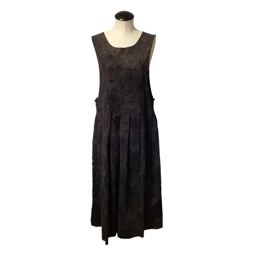 JUDY FLETCHER Vintage Paisley Corduroy Jumper Overall Dress Size M